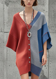 Organic Colorblock Asymmetrical Design Knitted Dress Batwing Sleeve