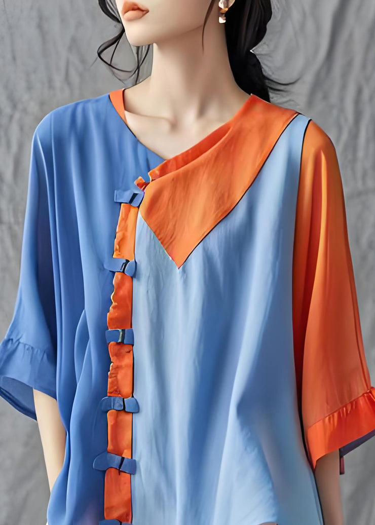 Organic Colorblock Asymmetrical Patchwork Cotton Shirt Summer