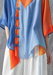 Organic Colorblock Asymmetrical Patchwork Cotton Shirt Summer