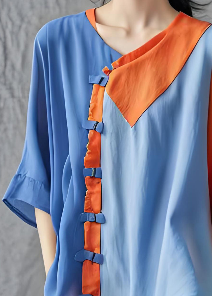 Organic Colorblock Asymmetrical Patchwork Cotton Shirt Summer