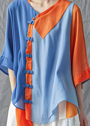 Organic Colorblock Asymmetrical Patchwork Cotton Shirt Summer