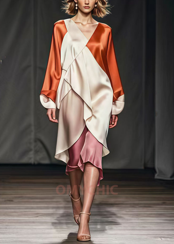 Organic Colorblock Asymmetrical Patchwork Silk Holiday Dress Spring