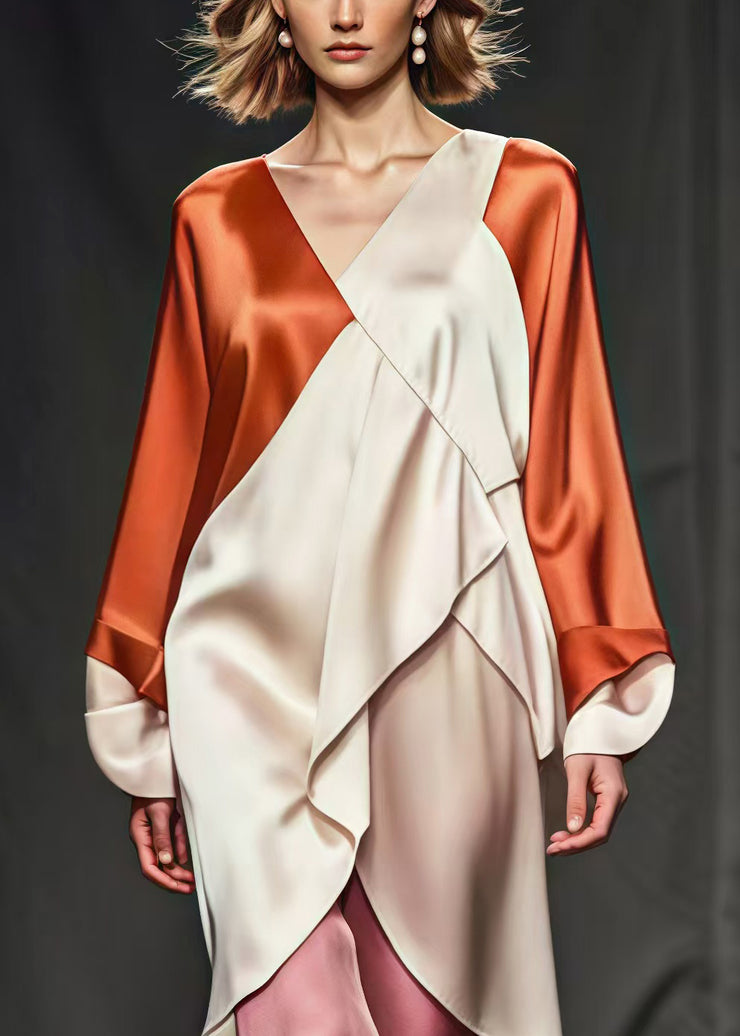 Organic Colorblock Asymmetrical Patchwork Silk Holiday Dress Spring