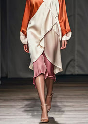 Organic Colorblock Asymmetrical Patchwork Silk Holiday Dress Spring