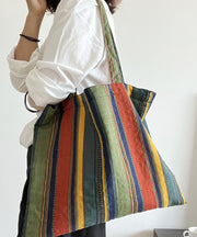 Organic Colorblock Colorful Stripes Canvas Vintage Satchel Handbag