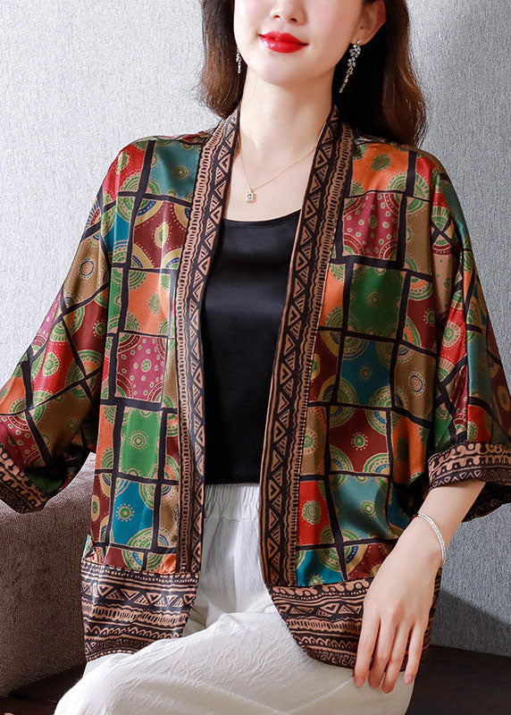 Organic Colorblock Patchwork Plaid Silk Cardigan Summer