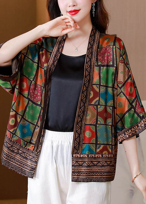 Organic Colorblock Patchwork Plaid Silk Cardigan Summer