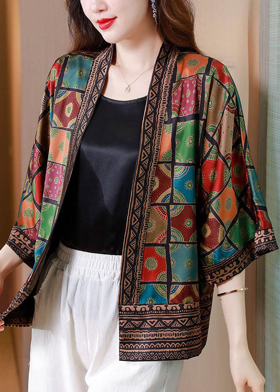 Organic Colorblock Patchwork Plaid Silk Cardigan Summer