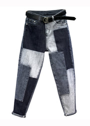 Organic Colorblock Pockets Patchwork Denim Pants Fall