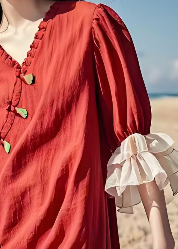 Organic Colorblock Ruffled Patchwork Cotton Dresses Summer
