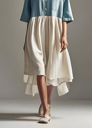 Organic Colorblock V Neck Patchwork Cotton Dresses Summer