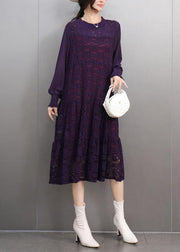 Organic Dark Purple Hollow Out Holiday Lace Long Dress Spring