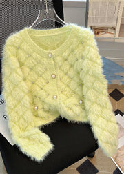 Organic Fluorescent Green Zircon Fuzzy Fur Fluffy Cardigan Spring