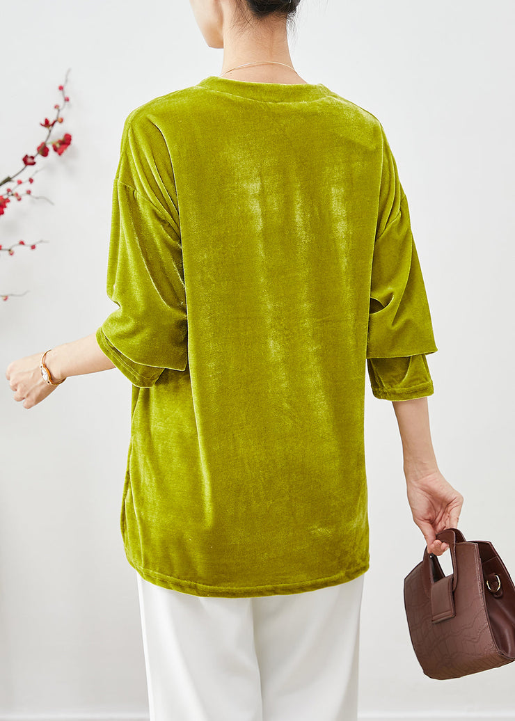 Organic Grass Green Oversized Side Open Silk Velour Top Fall