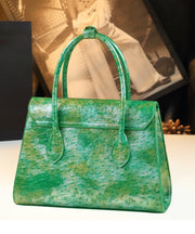 Organic Grass Green Tie Dye Faux Leather Tote Handbag