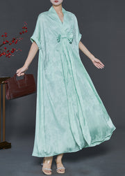 Organic Green Oversized Bow Silk Vacation Dresses Summer