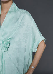 Organic Green Oversized Bow Silk Vacation Dresses Summer