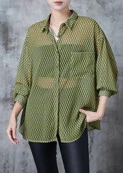 Organic Green Oversized Print Chiffon Shirt Spring