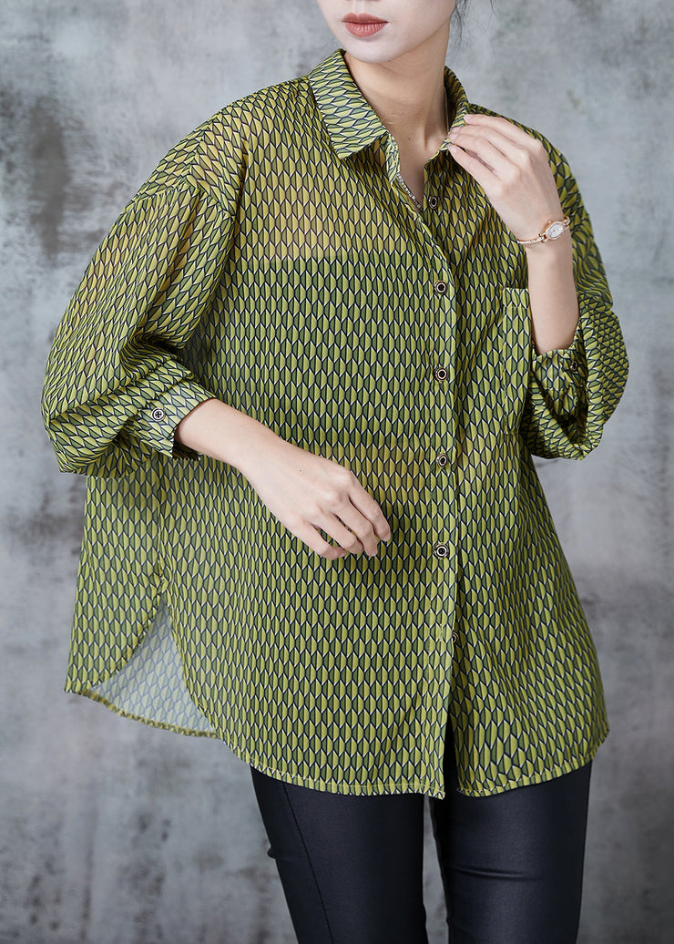 Organic Green Oversized Print Chiffon Shirt Spring