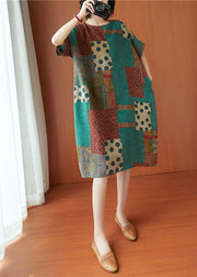 Organic Green Oversized Print Cotton Robe Dresses Summer