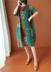 Organic Green Oversized Print Cotton Robe Dresses Summer