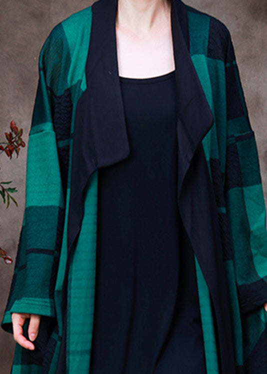 Organic Green Peter Pan Collar Plaid Coats Long Long Sleeve