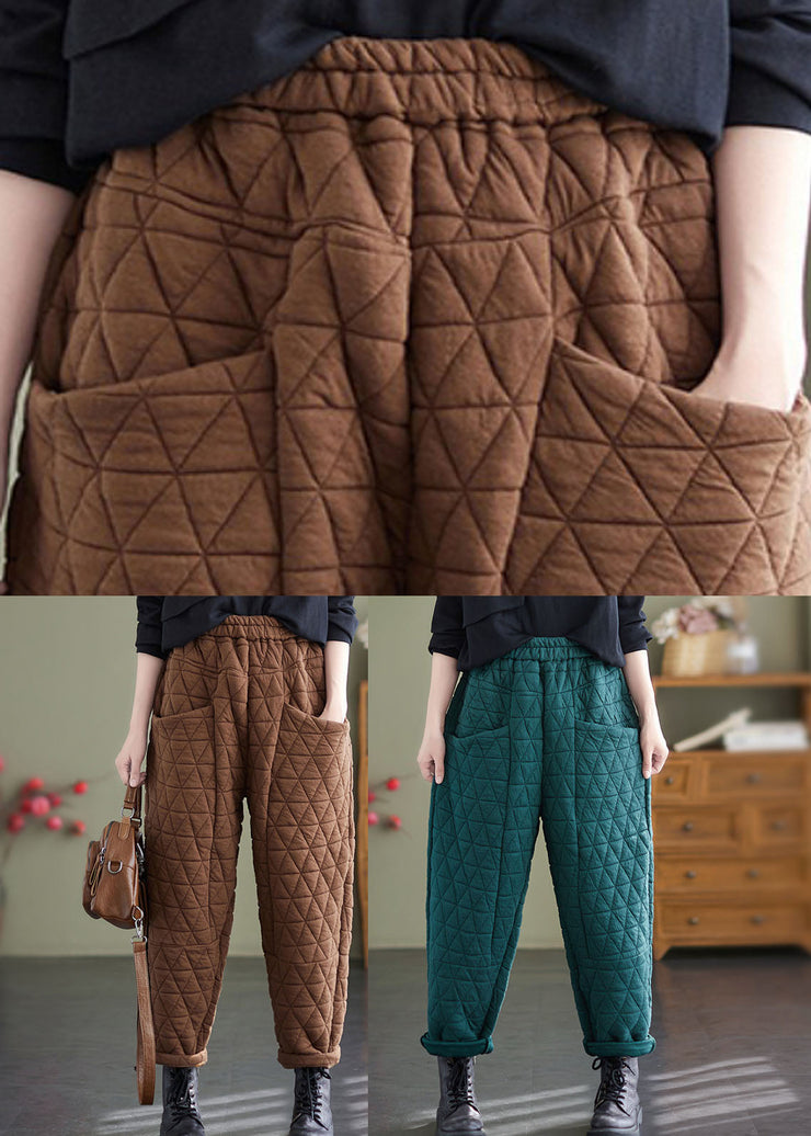 Organic Green Pockets Patchwork Fleece Harem Pants