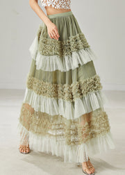 Organic Green Ruffled Patchwork Tulle Skirts Summer