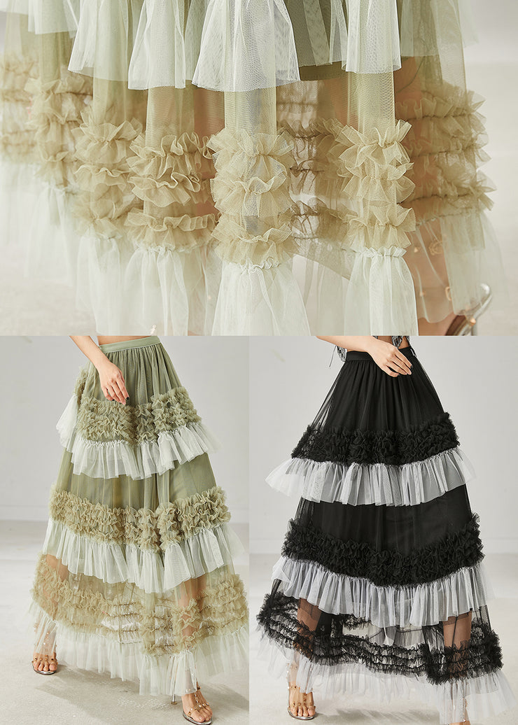 Organic Green Ruffled Patchwork Tulle Skirts Summer