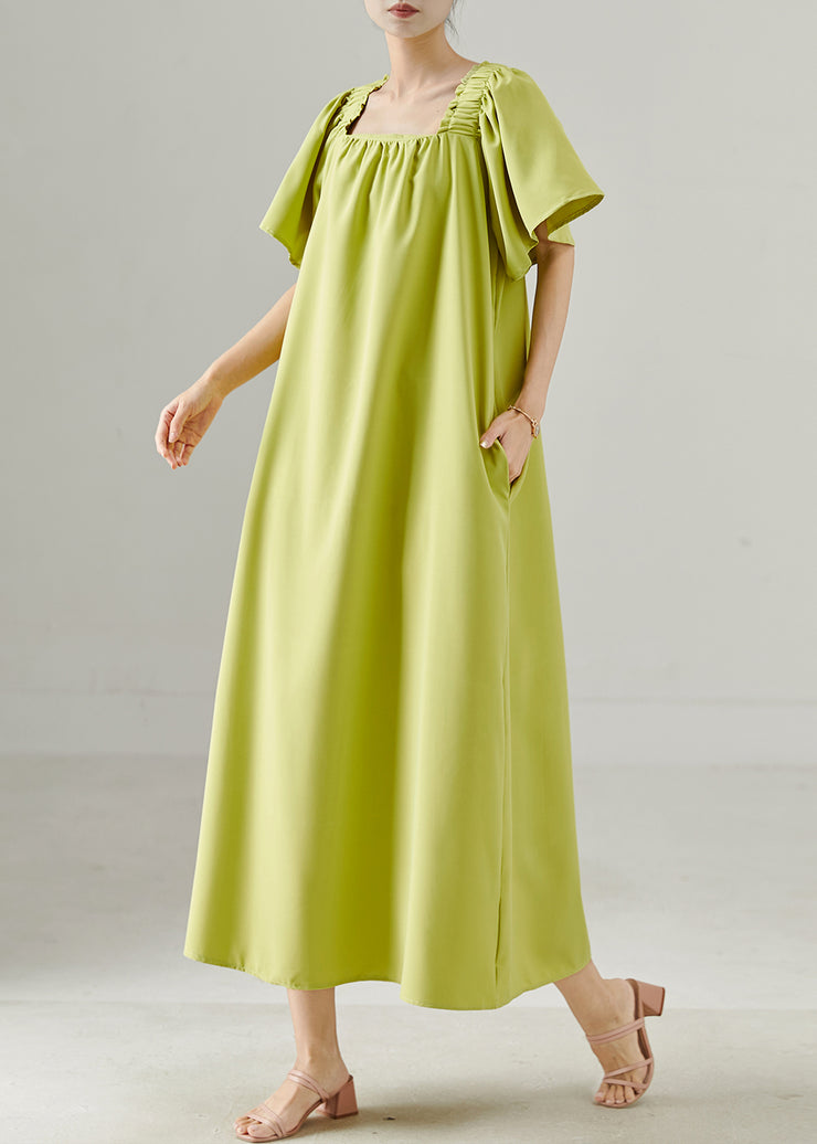 Organic Green Slash Neck Oversized Cotton Long Dresses Summer