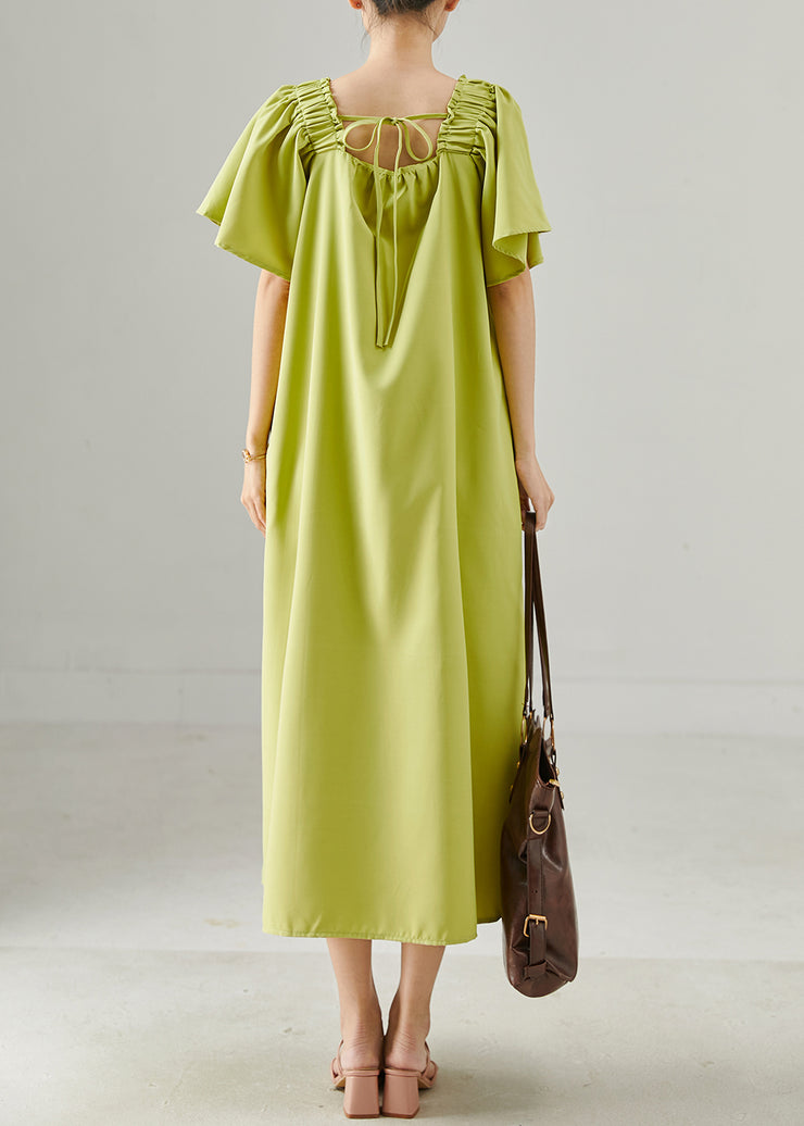 Organic Green Slash Neck Oversized Cotton Long Dresses Summer