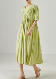 Organic Green V Neck Cotton Holiday Dress Summer