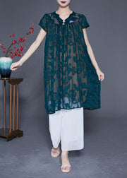 Organic Green V Neck Embroideried Tulle Dress Summer