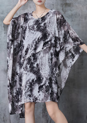 Organic Grey Asymmetrical Ink Wash Painting Chiffon Dress Summer