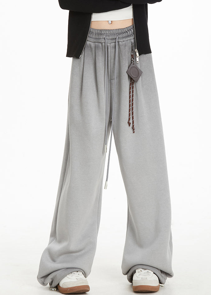 Organic Grey Elastic Waist Patchwork Thick Straight Pants Spring