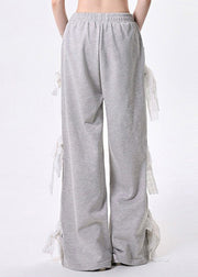 Organic Grey Oversized Patchwork Lace Straight Pants Spring