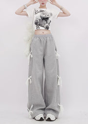 Organic Grey Oversized Patchwork Lace Straight Pants Spring