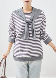 Organic Grey Oversized Striped Cotton Sweatshirt Streetwear Fall