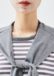 Organic Grey Oversized Striped Cotton Sweatshirt Streetwear Fall