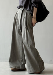 Organic Grey Pockets High Waist Cotton Wide Leg Pants Spring