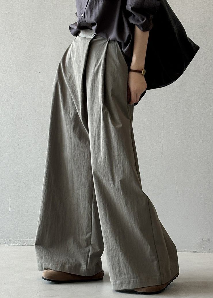 Organic Grey Pockets High Waist Cotton Wide Leg Pants Fall