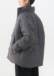 Organic Grey Stand Collar Zippered Thick Parka Winter