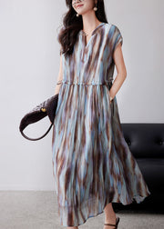 Organic Khaki Cinched Tie Dye Chiffon Maxi Dresses Summer