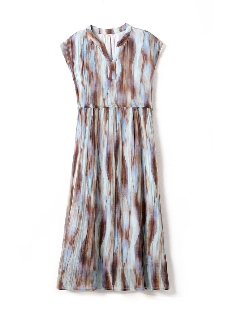 Organic Khaki Cinched Tie Dye Chiffon Maxi Dresses Summer