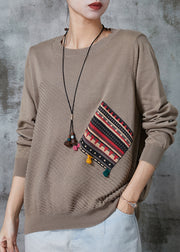 Organic Khaki Oversized Patchwork Knit Sweaters Spring