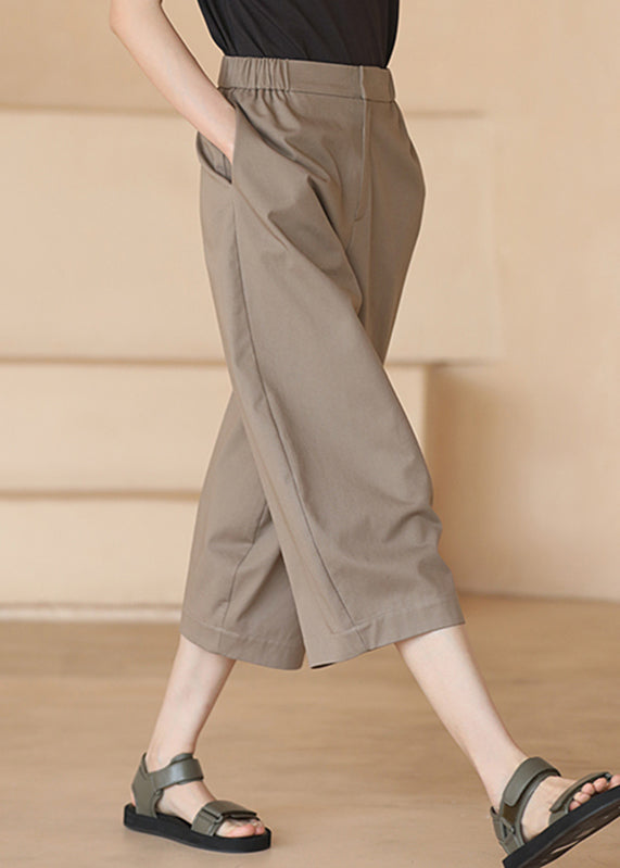 Organic Khaki Pockets High Waist Cotton Wide Leg Pants Summer