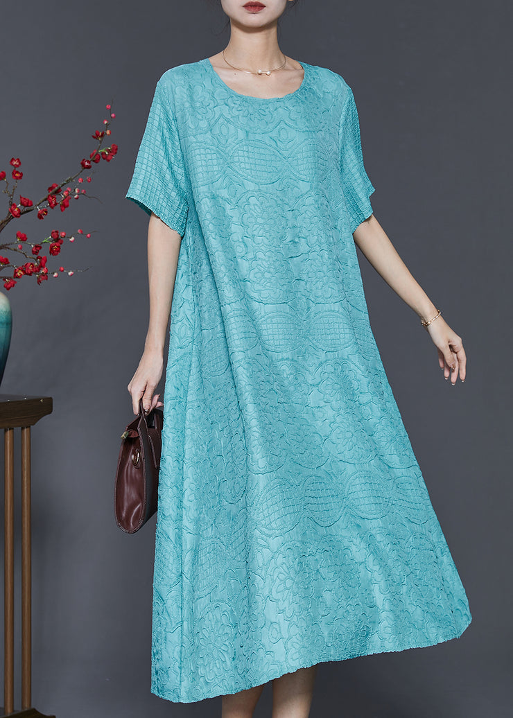 Organic Lake Blue Oversized Jacquard Cotton Holiday Dress Summer