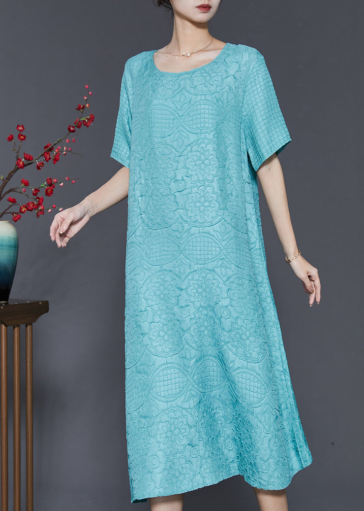 Organic Lake Blue Oversized Jacquard Cotton Holiday Dress Summer