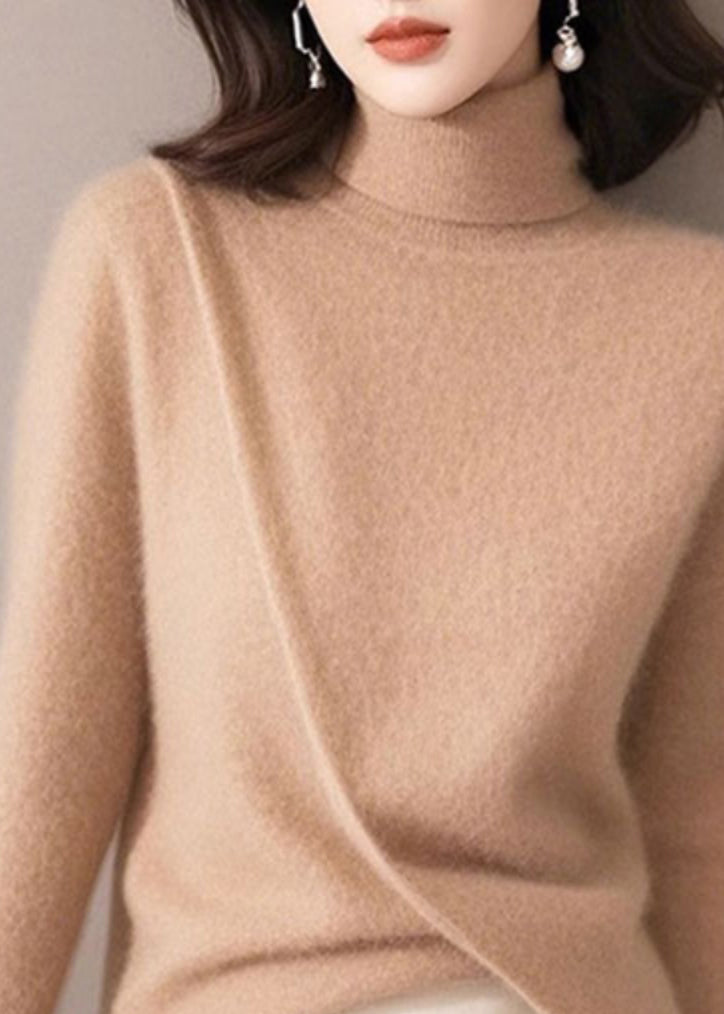 Organic Light Camel Asymmetrical Solid Cotton Knit Sweaters Sprin