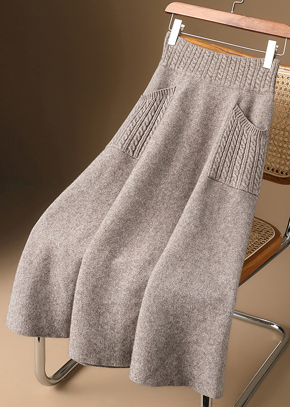 Organic Light Camel Pockets Woolen Knit Skirt Winter